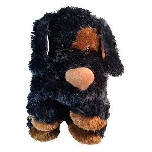 20"+ Hunson Trading Co Black Tan Puppy Dog Plush Large Shaggy Floppy Soft Y2K